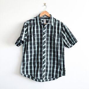 Billabong Mens Casual Button Down Shirt Short Sleeve Plaid Green Black Medium